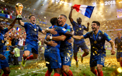 2018年世界杯法国队夺冠后庆祝的场景