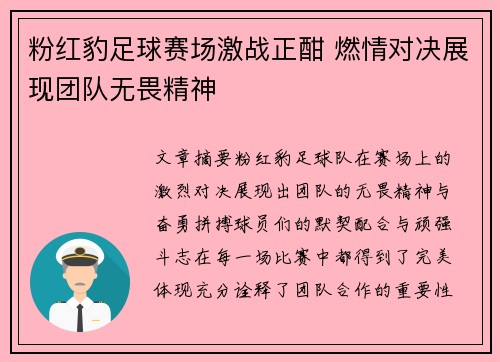 粉红豹足球赛场激战正酣 燃情对决展现团队无畏精神